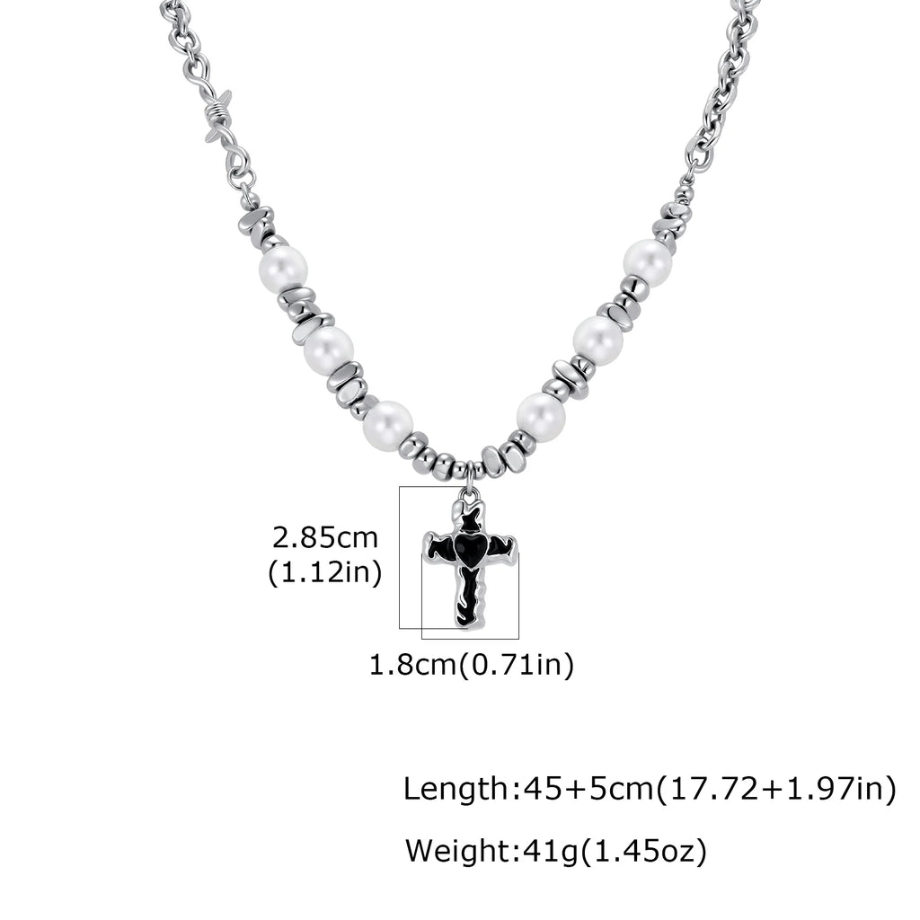 PENDRA Cross Pearl Beaded Necklace