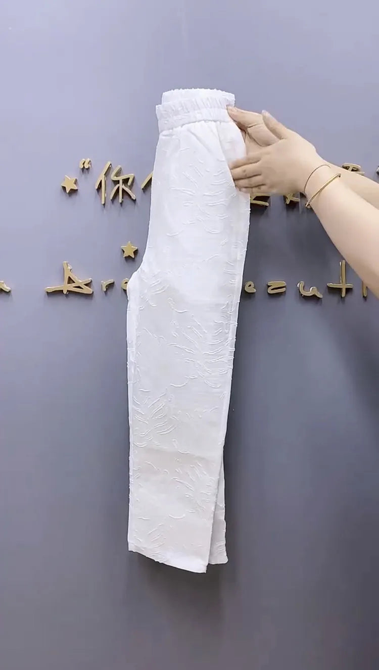 Lace hollowed out cropped pants women summer 2024 thin slim small foot Harlan pants loose and high waist versatile casual pants