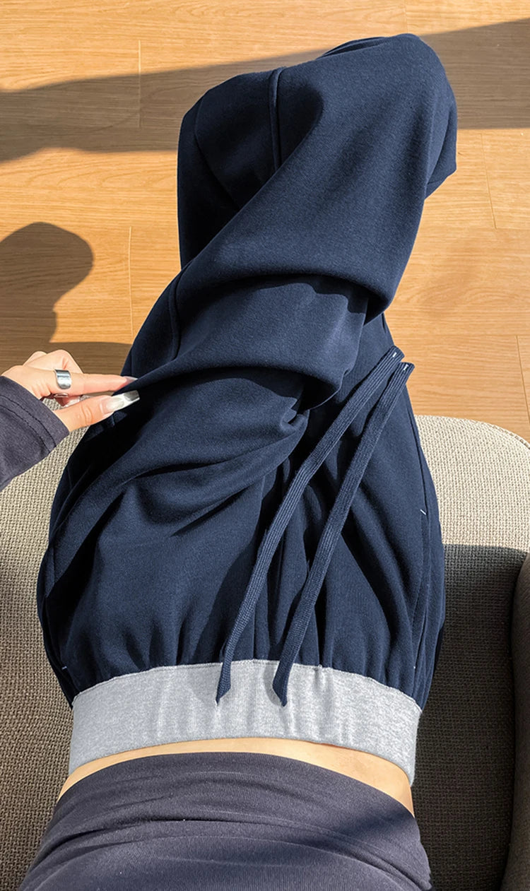 American style sports pants women in autumn and winter 2025 new style thick drawstring color blocking wide leg pants