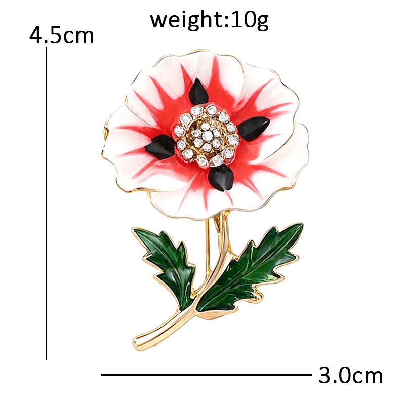 PENDRA Poppy Bloom Enamel Floral Brooch