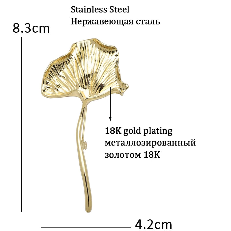 PENDRA Ginkgo Stainless Steel 2-Color Leaf Brooch