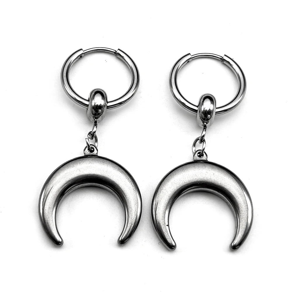 Hip Hop Moon Hoop Earrings Vintage Minimalist Metal C Shape Women Girls Stainless Steel Fashion Punk Rock Ear Rings Jewelry