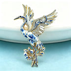 PENDRA Serene Crane Rhinestone Bird Brooch