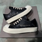 PENDRA Porous Noir Black Leather Low-Top Lace-Up Platform Sneakers