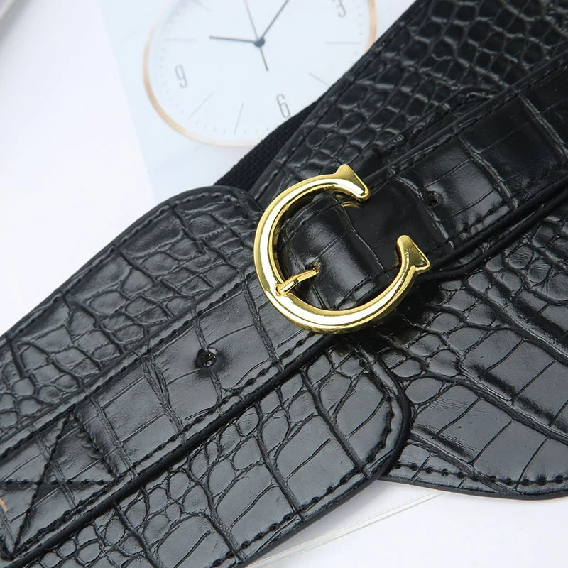 Wide Corset Belt For Women Luxury Desiner Letter C Cummerbunds Pu Leather Belt Vintage Gothic Elastic Black Pattern Waistband