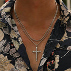 2pcs Catholic Crucifixion Necklace for Men,Stainless Steel Stacked Cross Chain Necklace,Birthday Party Punk Jewelry Gift