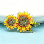 PENDRA Solara 2-Color Enamel Rhinestone Sunflower Brooch