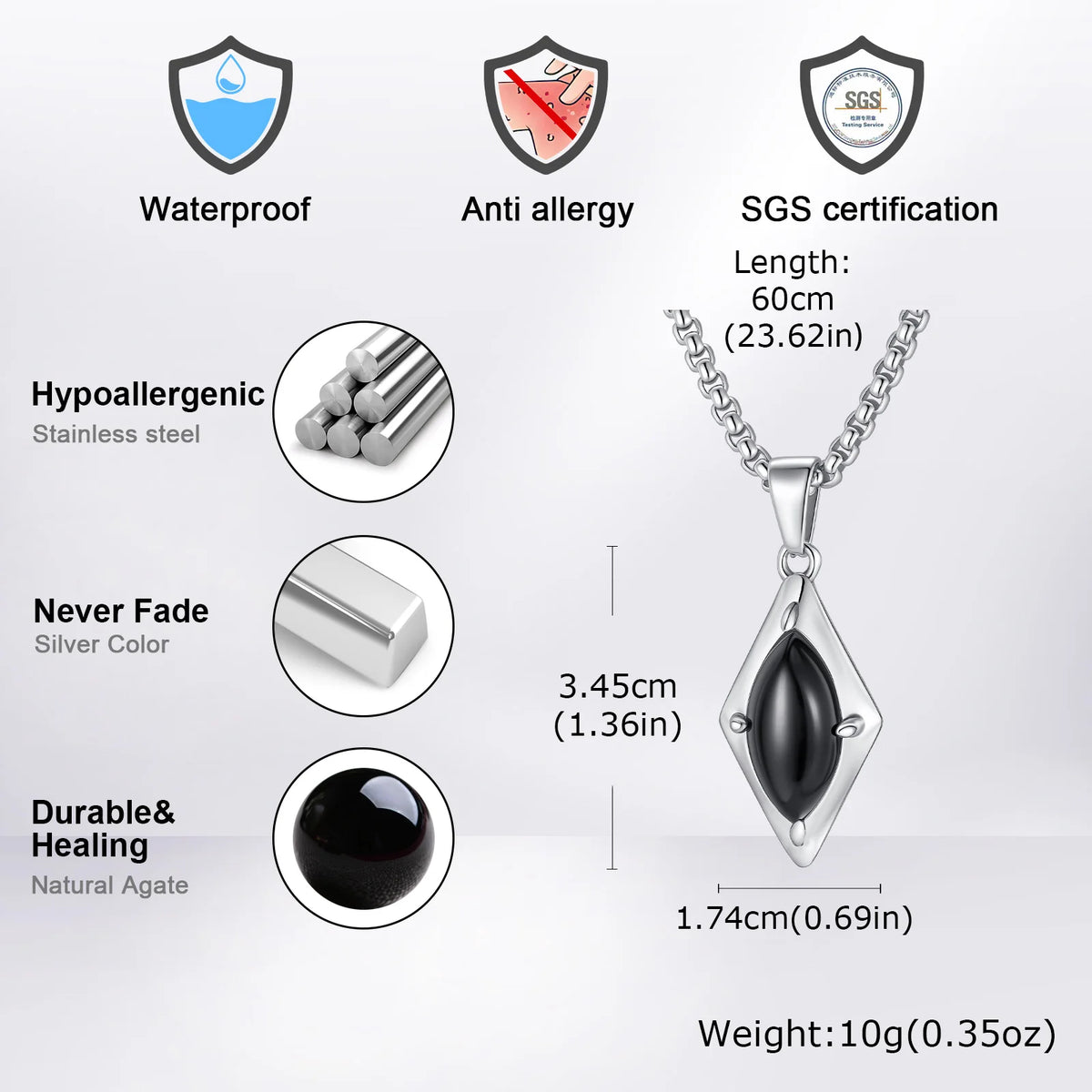 Trendy Geometry Necklace for Men,High Quality Stainless Steel Natural Stone Pendant Necklace,Birthday Gift for Husband Dad Him