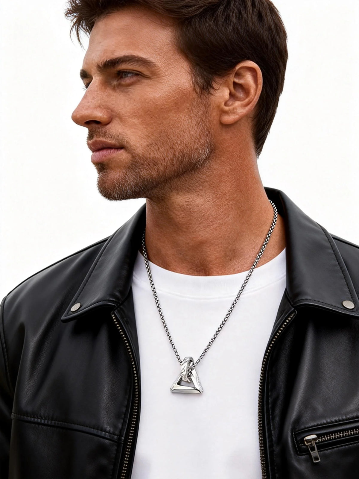 Geometric Square Circle Pendant for Men,Silver Coor Minimalist Charm Necklace, Hip Hop Jewelry Gift