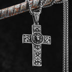 PENDRA Lion Carving Flowers Steel Necklace