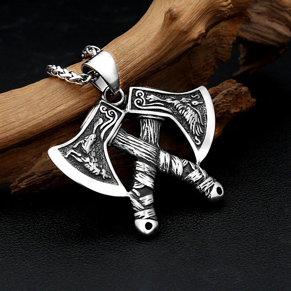 PENDRA Vikingaxe Vintage Double-Edged Axe Pendant Necklace