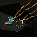 African Map Necklace for Men Boys,Gold Color Stainless Steel Abalone Shell Pendant Necklace,Map Jewelry Gift