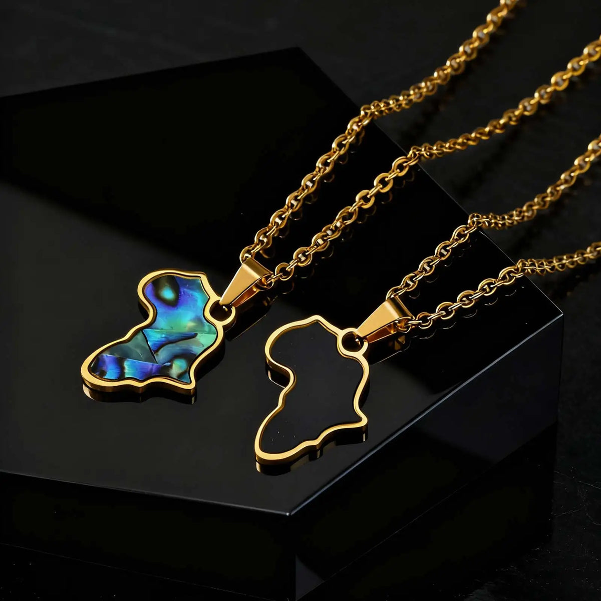 African Map Necklace for Men Boys,Gold Color Stainless Steel Abalone Shell Pendant Necklace,Map Jewelry Gift