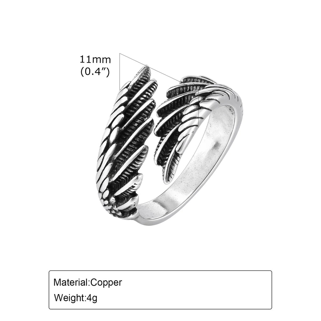 Angel's Wing Feather Ring for Men Boys, Metal Opening Ring Adjustable Ring,Rock Punk Jewelry Anniversary Birthday Gifts