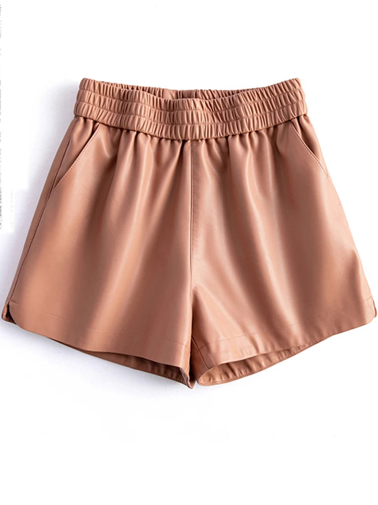 PENDRA Sheepskin Wide Leg Leather Shorts