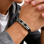 Hexagonal Star Leather Bracelet for Men,Black PU Woven Leather Wristband,Trendy Jewelry Gift