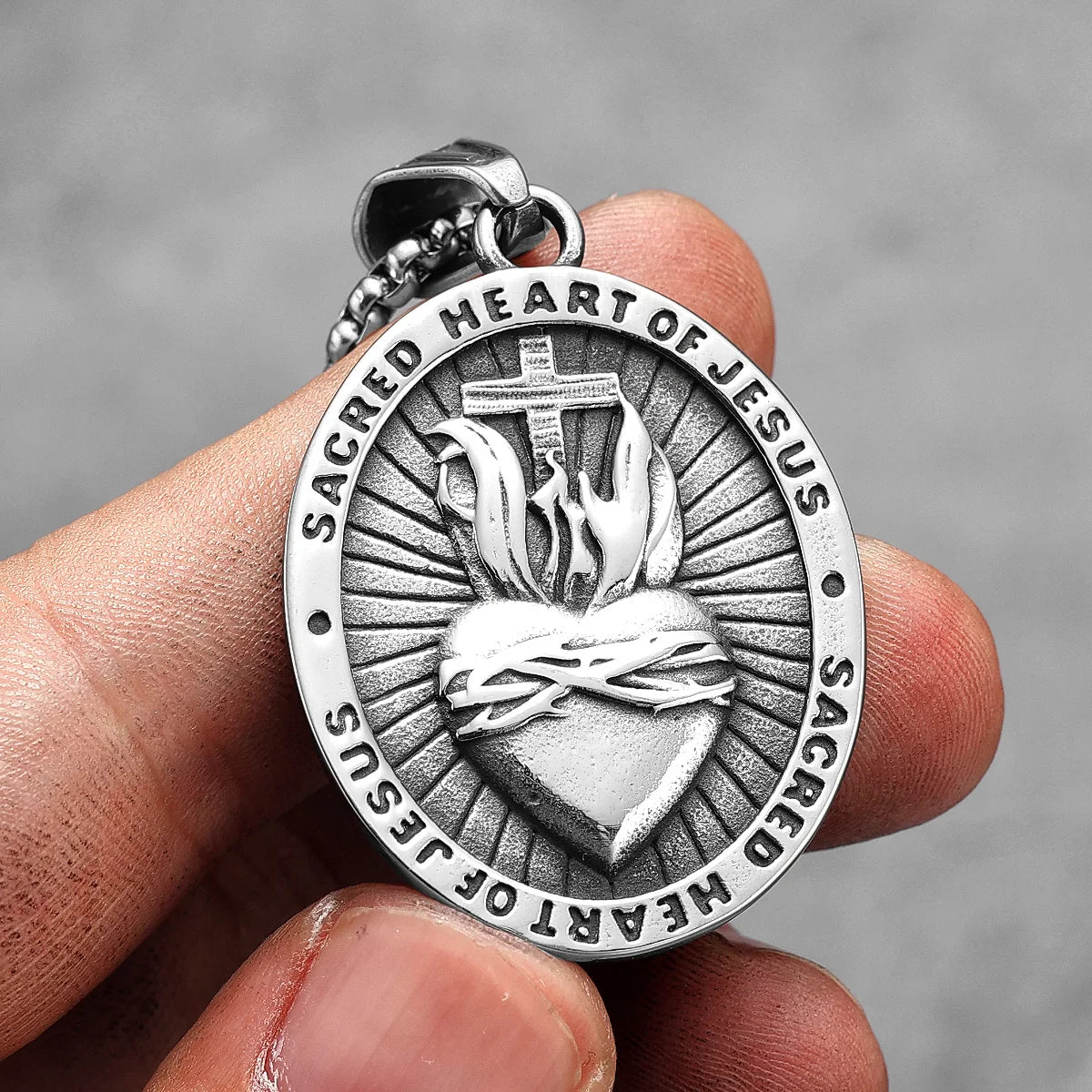 PENDRA Sacred Heart Jesus Steel Necklace