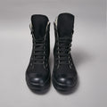 PENDRA Obsidian Lace Black Leather High-Top Zip Lace-Up Ankle Boots