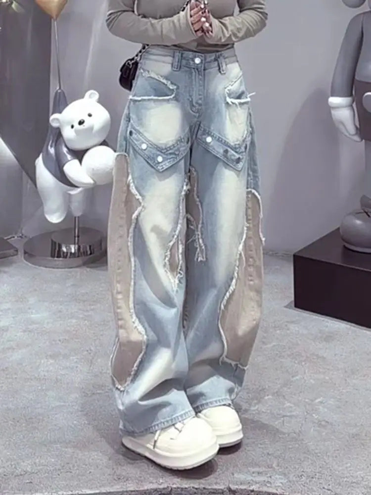 PENDRA Rivetcolor Patchwork Wide Leg Jeans