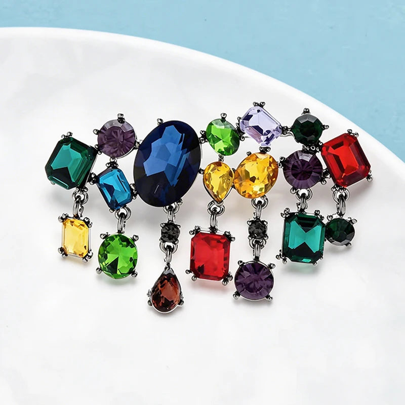 PENDRA Celestine Multicolor Rhinestone Tassel Brooch