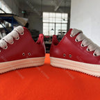 PENDRA Retro Red Red Leather Low-Top Jumbo-Lace Platform Sneakers