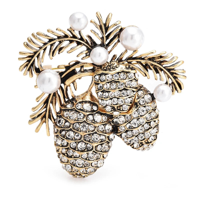 PENDRA Pine Vintage Pine-Nut Christmas Brooch