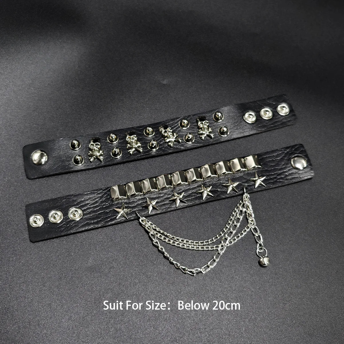 Punk Bracelet for Men Women Set Pu Leather Skull Star Gothic Black Wristband with Metal Spike Studded- Spike Rivets Bangle