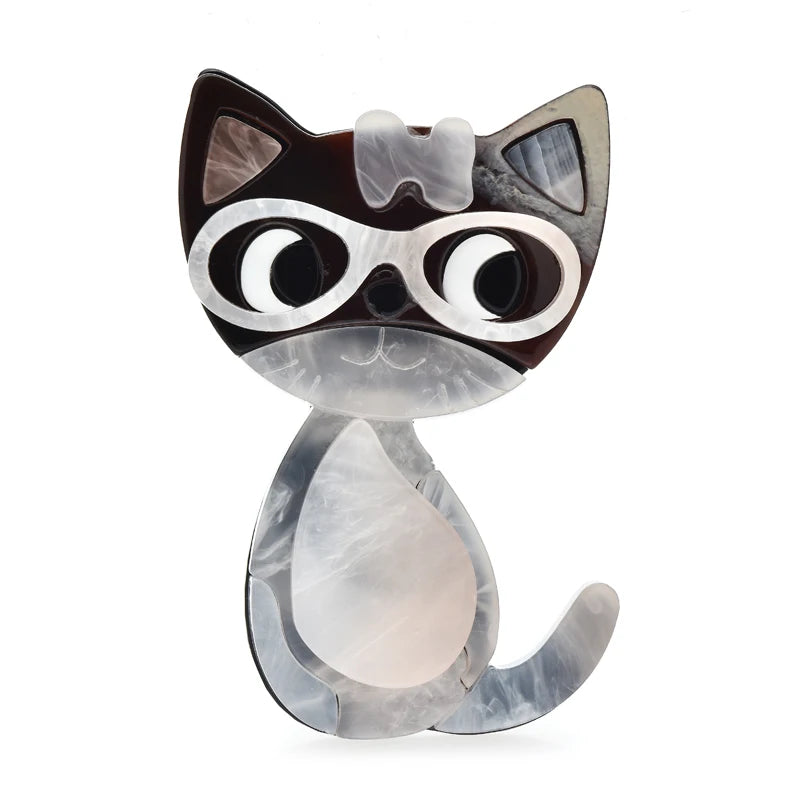 Wuli&baby Acrylic Cute Cat Brooches 2-color Wear Glasses Animal Brooches For Women's Clothes Backpack Pins Badge Gifts