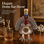 Novelty Turkey Whiskey Decanter, Clear Glass Liquor Bottle with Colorful Head and Feather Design, Unique Home Bar Display
