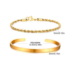 Waterproof Men's Layered Bracelets,2pcs Stainless Steel Twisted Chain Link Wristband,4MM Cuff Bangle Gift