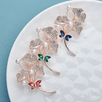 PENDRA Ginkgo Rhinestone Ginkgo Leaf Brooch
