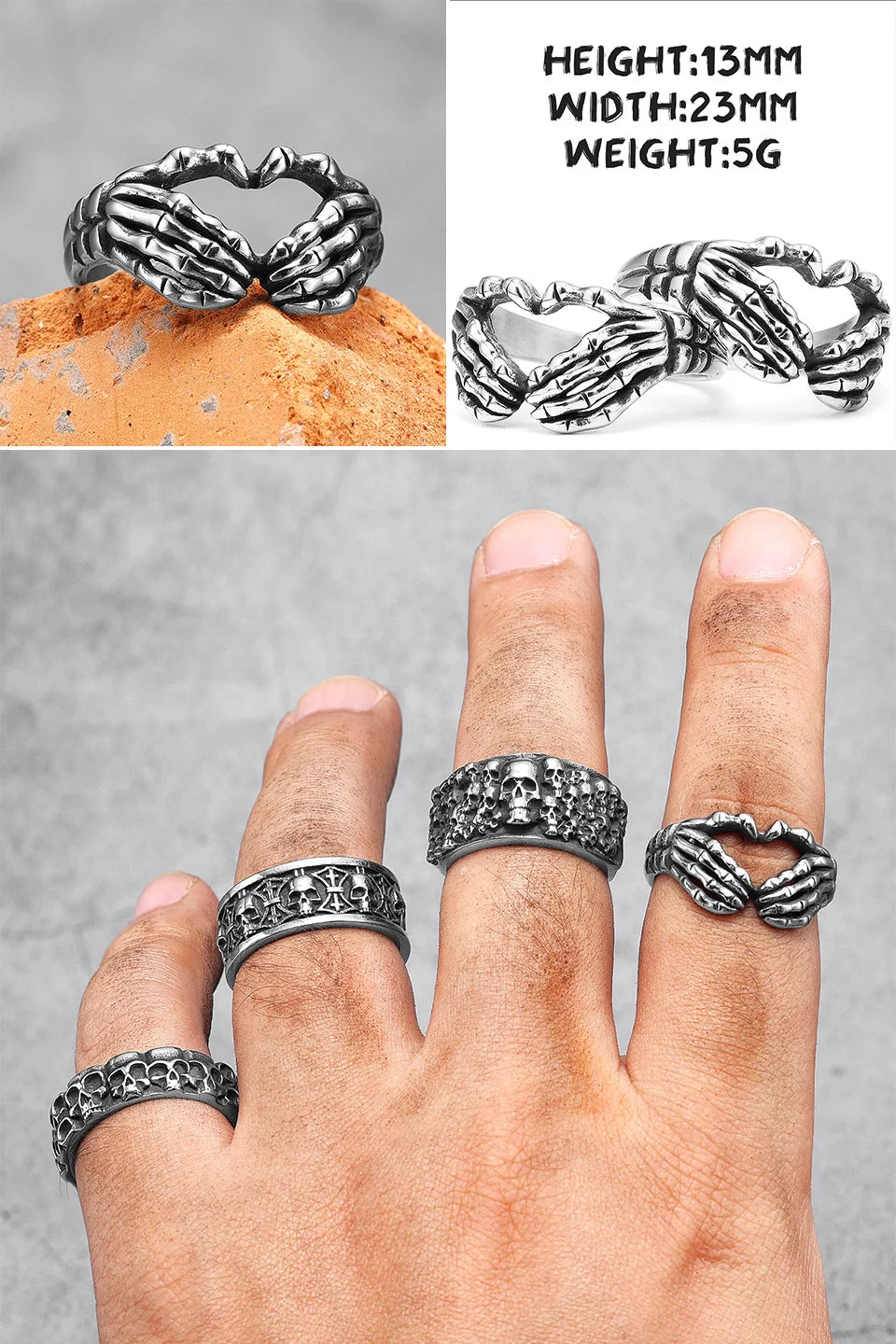 PENDRA Punk Gothic Skull Ring