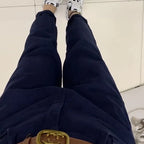 PENDRA Letter Embroidery High Waist Straight Jeans