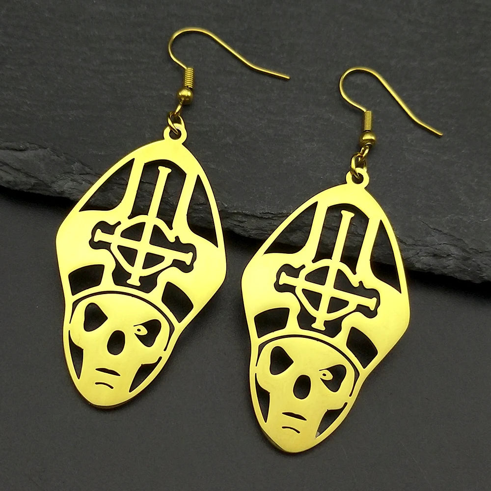 Metal Band Papa Emeritus Ghost Bc Nameless Ghoul Drop Earrings For Women Silver Color Long Hollow Earring Party Jewelry Gift