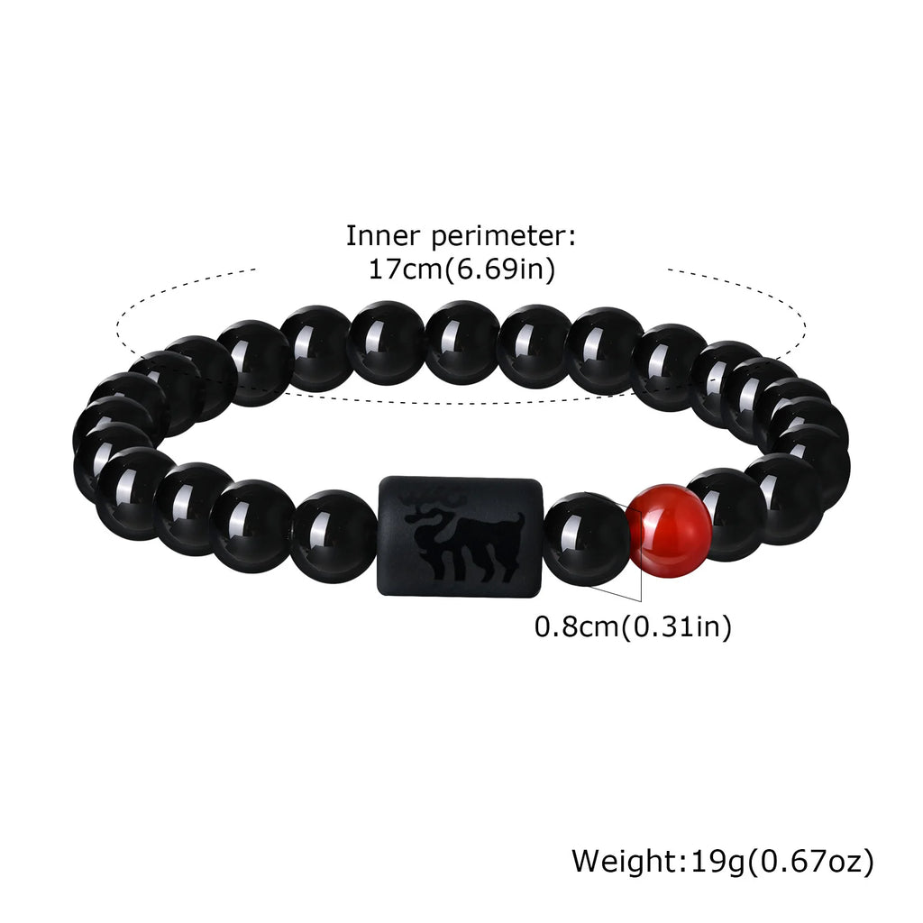 Men's Zodiac Bracelet,Red Agate Black Beaded Bracelets,Casual Birthday Gifts to BBF Son