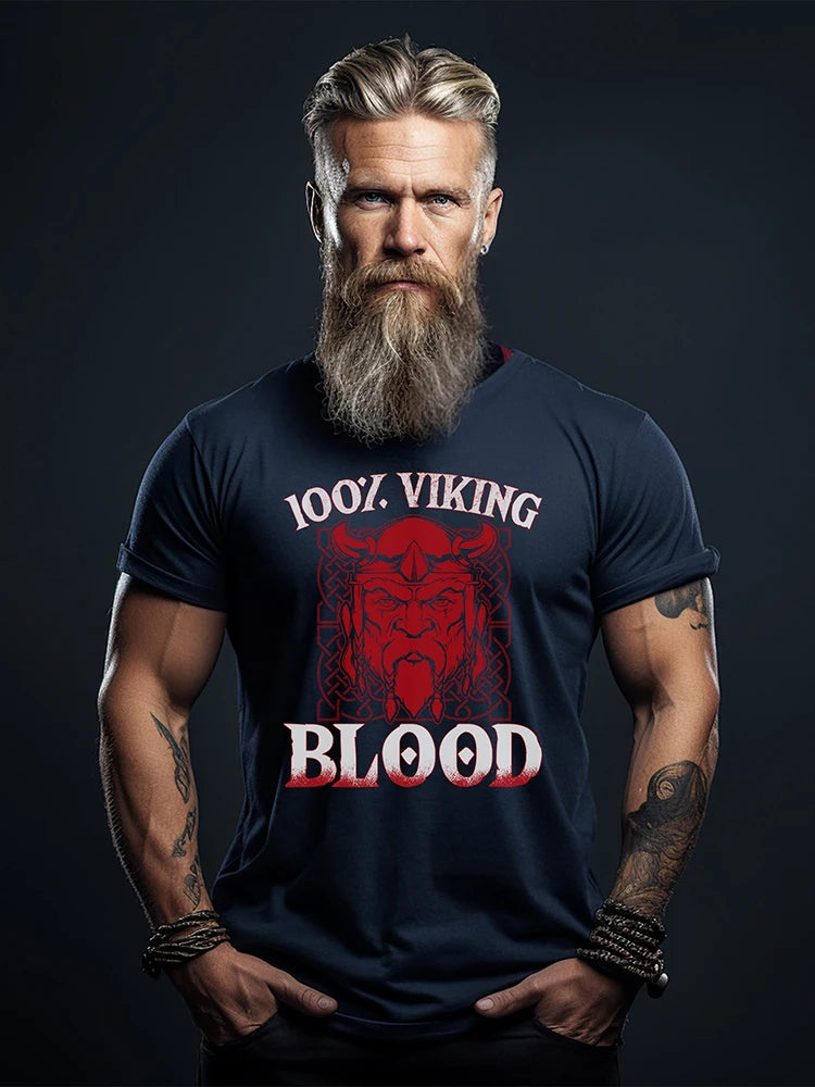 Summer Everyday Casual Men's T-shirt Fashionable Street Men's T-shirt Outdoor Sports Comfort Men's Short Sleeve Top Viking Print