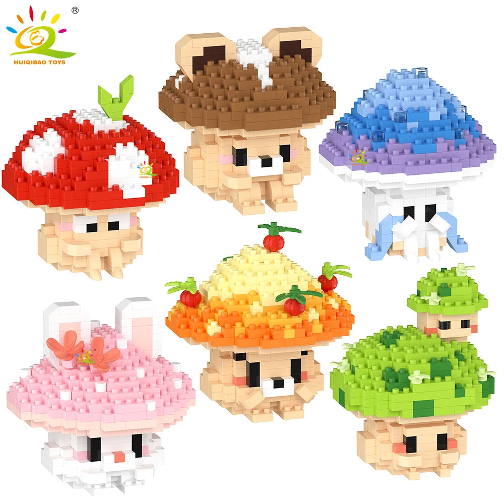 PENDRA Cartoon Mushroom Micro Building Set