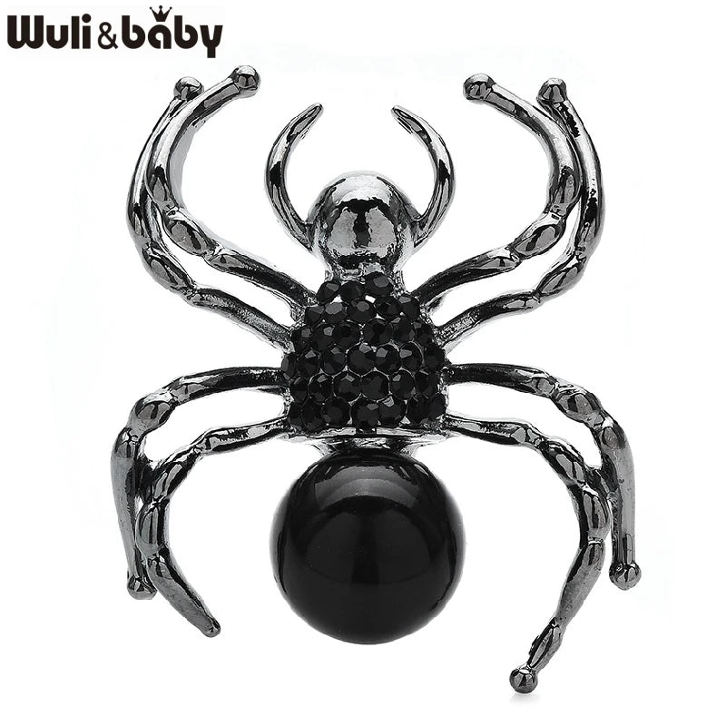 Wuli&baby Pearl Spider Brooches For Women Unisex 2-color Rhinestone Lovely Insects Party Casual Brooch Pins Gifts