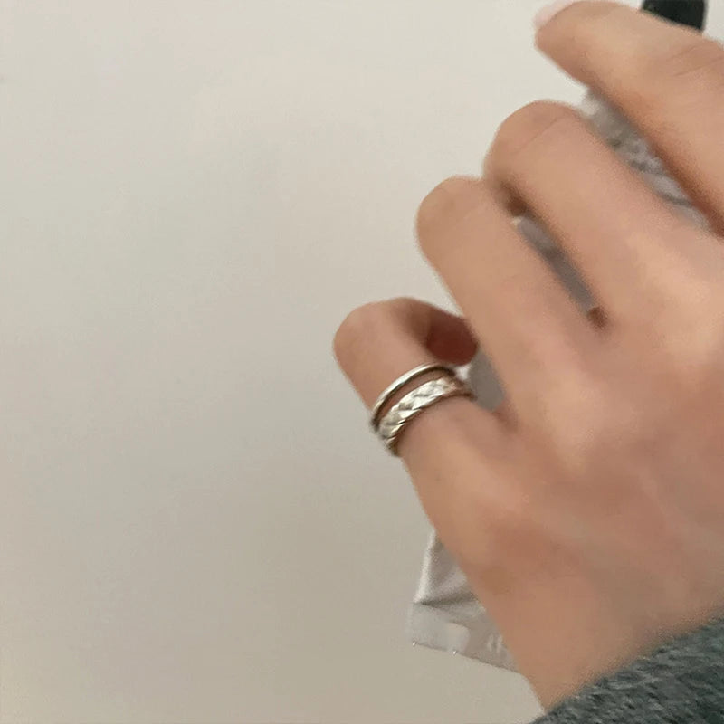 VENTFILLE 925 Sterling Silver Double Layer Vintage Twisted Ring For Female Gift Trend Open Adjustable Design Jewelry Wholesale