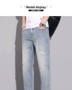 Ripped Jeans Men's 2025 Summer New Trendy Brand Ruffian Handsome Slim-fitting Elastic Straight Trendy Casual Cargo Work Pants