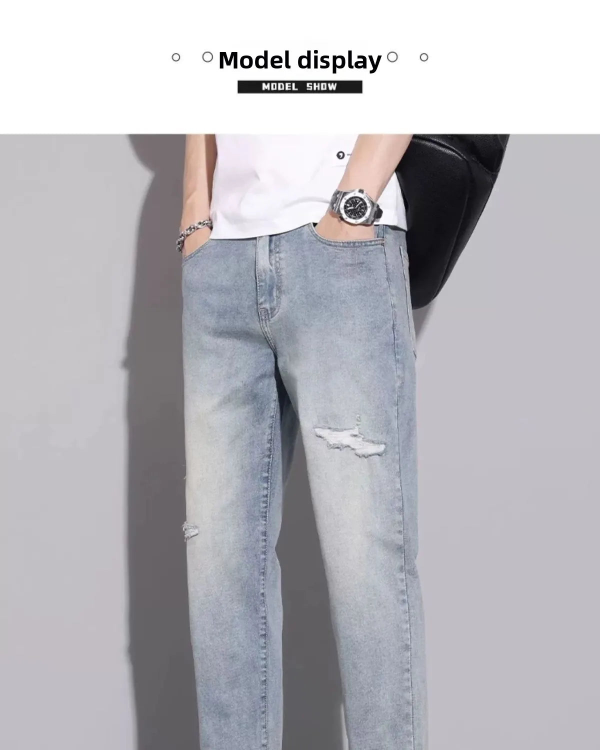 Ripped Jeans Men's 2025 Summer New Trendy Brand Ruffian Handsome Slim-fitting Elastic Straight Trendy Casual Cargo Work Pants