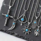 Vintage Men's Necklace,Stainless Steel Totem Natural Stone Pendant Necklace,Ethnic Punk Jewelry Gift