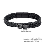 Black Braided Cord Bracelet for Men,Crystal Zircon Bead Charm Layered Punk Wristband,Streetwear Punk Casual Jewelry Gift