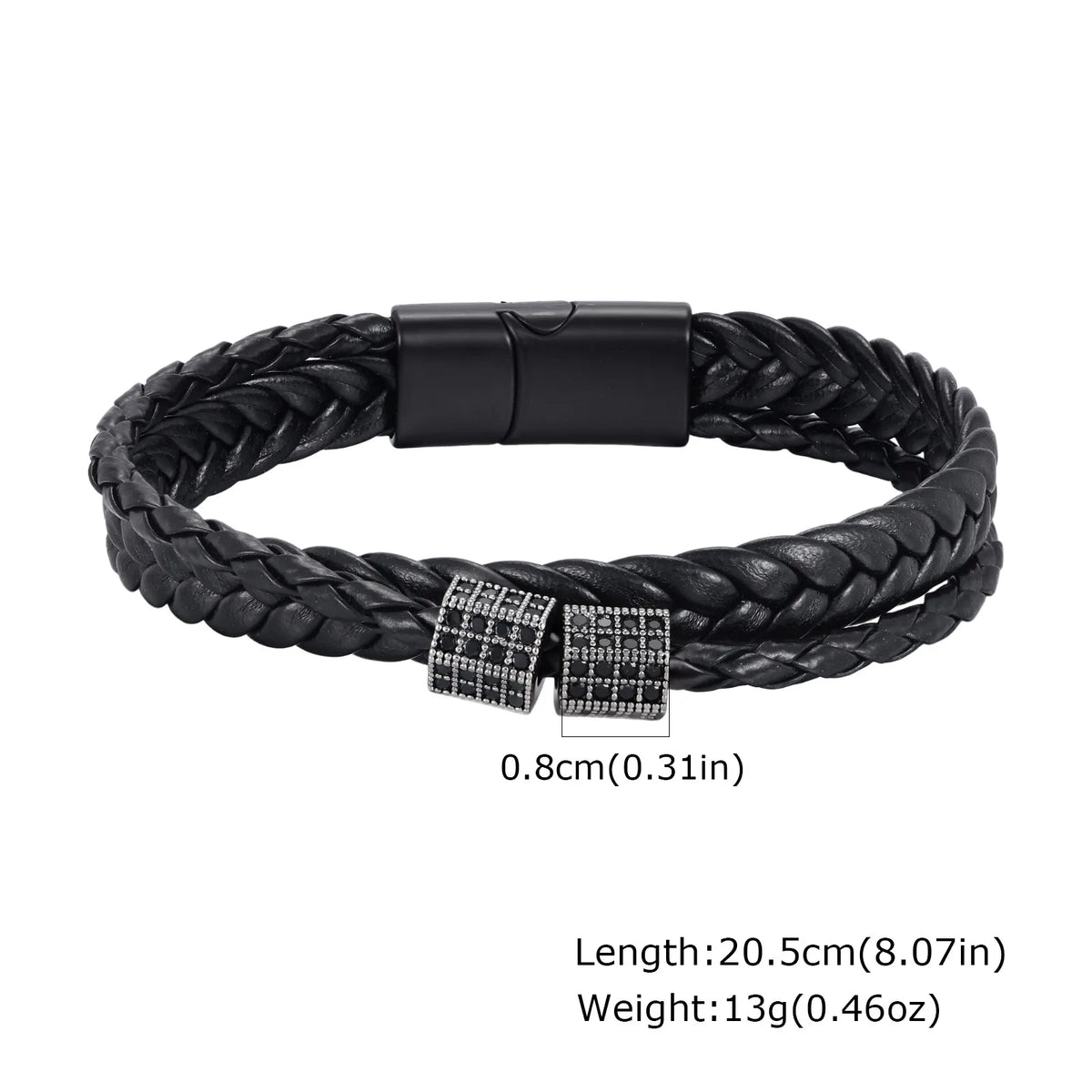 Black Braided Cord Bracelet for Men,Crystal Zircon Bead Charm Layered Punk Wristband,Streetwear Punk Casual Jewelry Gift