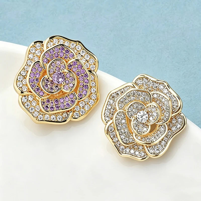 PENDRA Rosaspark Shining Rose Flower Brooch