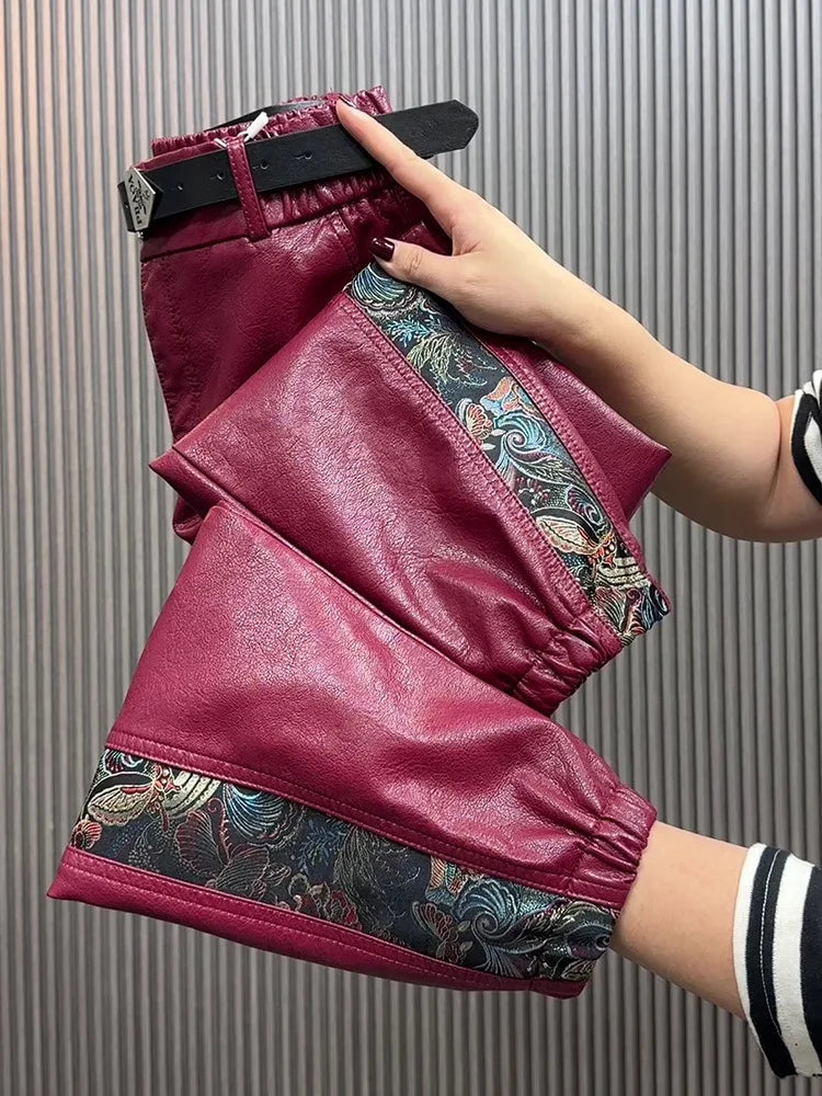 PENDRA Panelled High Waist Straight PU Leather Pants