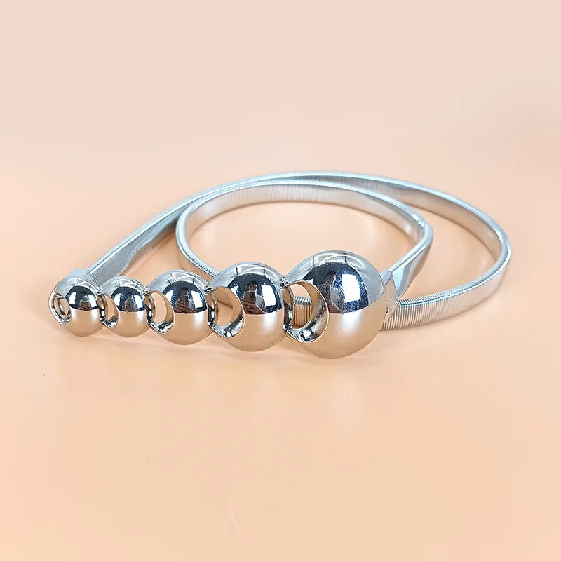 Hot New Women's Metal Spring Waist Chain Luxury Fashion Dress Dot Buckle Elastic Chain Belt Small Elegant Metal Belt For Women