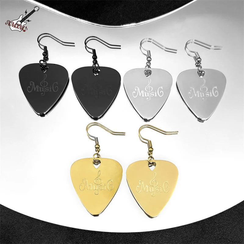 Hip Hop Guitar Pick Musical Drop Earrings for Women Stainless Steel Gold Silver Color Rock Music Earring Jewelry