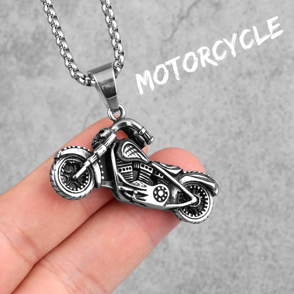 Motorcycle Rider Biker Long Men Necklace Pendant Chain Punk for Boyfriend Male Stainless Steel Jewelry Creativity Gift Wholesale