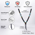 Punk Natural Stone Wolf's Tooth Necklace for Men,Healing Tiger Eye Hematite Pendant Necklace,Vintage Ethnic Jewelry